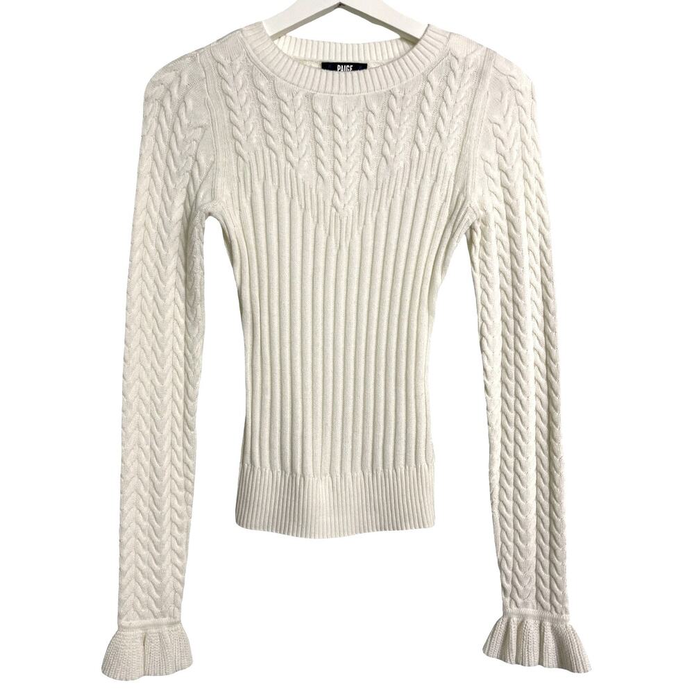 PAIGE Henrietta Cable Knit Sweater Ivory Organic Cotton Silk Blend XS Minimalist